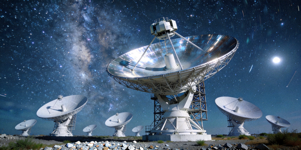 深空通信天线阵列在夜晚星空下的壮观景象